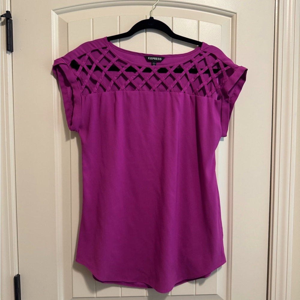 Express Purple Blouse with Cutout Neckline